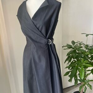 Calvin Klein Collection | Charcoal Wrap-Effect Dress with Silver Buckle